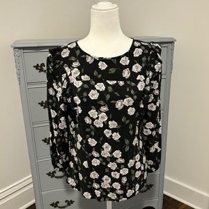 LOFT Floral Ruffle Sleeve Top